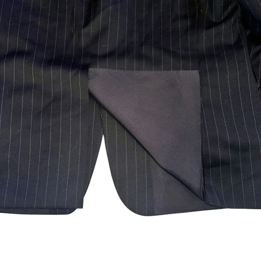 Lauren Ralph Lauren Blazer Men's Size 40S Navy Blue Pinstripe Pockets 100% Wool